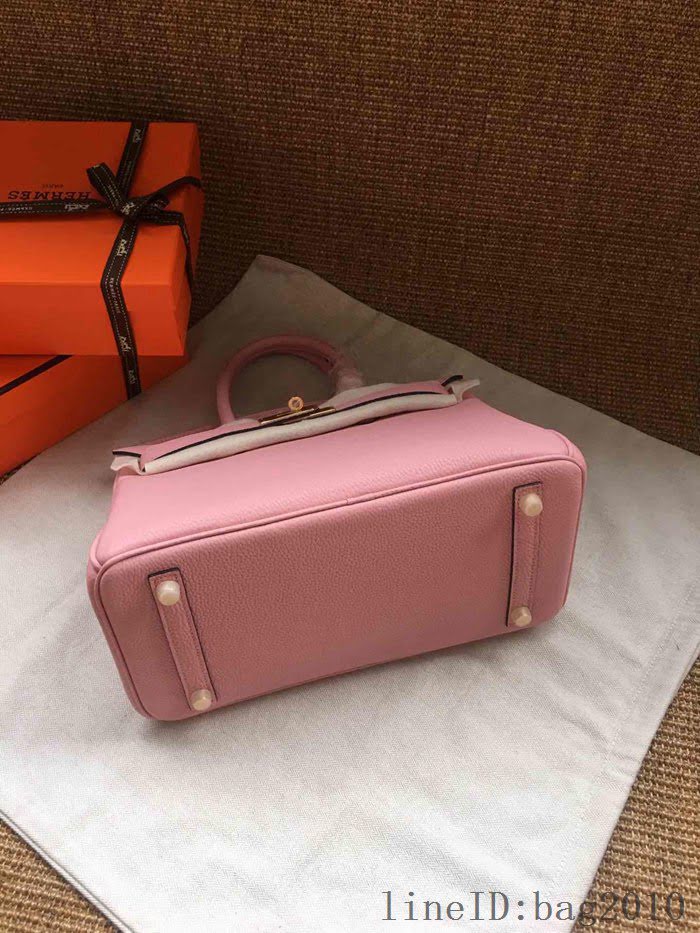 愛馬仕HERMES Birkin 鉑金包 粉色 進口小牛皮 金銀扣 皮質細膩柔軟 時尚女手提包  tdher1134